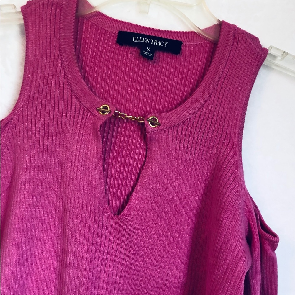 Ellen Tracy Pink Peekaboo Cold Shoulder Sweater